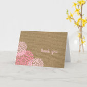 ピンクの開花とバーラップありがとう カード (黄色い花)