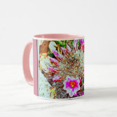 ピンクの開花のマグが付いている釣鉤のサボテン マグカップ (正面左)