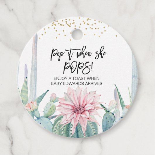 ピンクの開花サボテン彼女ポップ・アートのがポップラベル フェイバータグ (正面)