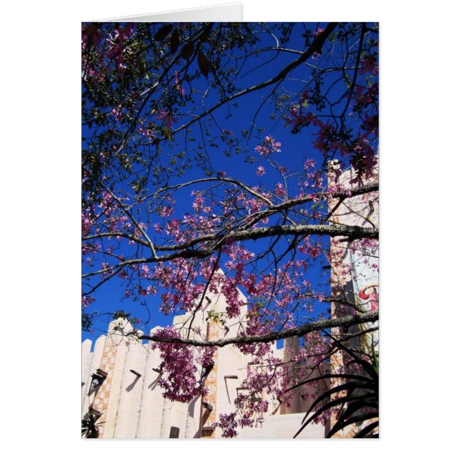 ピンクの開花ツリーカード (正面)