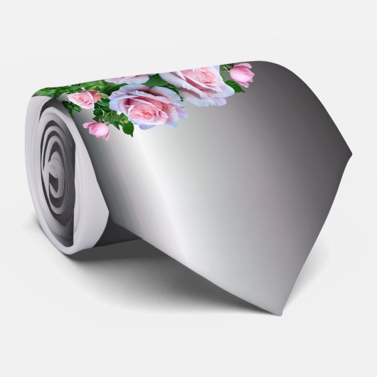 ピンクの開花バラ ネクタイ (ロール)