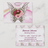 ピンクの陰陽のハートの天使によっては水彩画が飛びます 名刺 (正面/裏面)