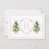 ピンクの陳腐なクリスマスツリー赤ちゃんシャワー サンキューカード (正面)