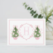 ピンクの陳腐なクリスマスツリー赤ちゃんシャワー サンキューカード (スタンド正面)