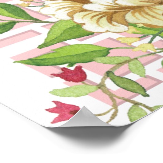 ピンクの陳腐なフローラ赤ちゃんシャワー歓迎サイン ポスター (角)