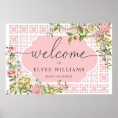 ピンクの陳腐なフローラ赤ちゃんシャワー歓迎サイン ポスター (正面)