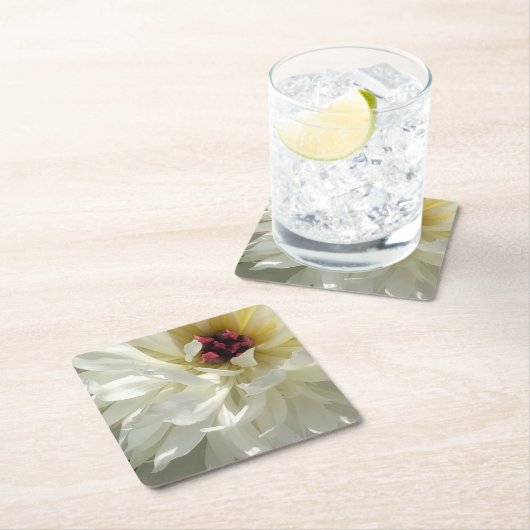 ピンクの雄蕊を持つクリーム色の白い牡丹の花 スクエアペーパーコースター (インサイチュ)