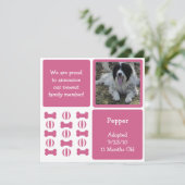 ピンクの雌犬ペット発表フォトカード 案内状 (スタンド正面)