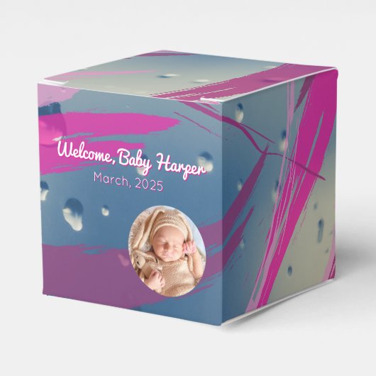 ピンクの雨滴ブラシストローク キャンディーファボリーボックス フェイバーボックス (正面サイド)