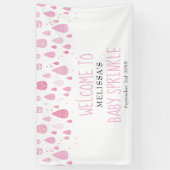 ピンクの雨粒ベビーガールスプリンクル/シャワーウェルカム 横断幕 (縦)