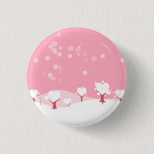 ピンクの雪が多いハートの木ボタン 缶バッジ (正面)