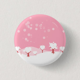 ピンクの雪が多いハートの木ボタン 缶バッジ