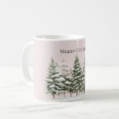 ピンクの雪が積もるクリスマスツリー コーヒーマグカップ (正面左)
