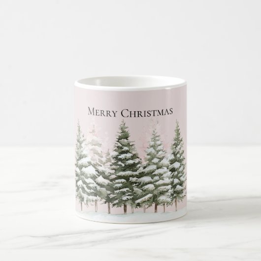 ピンクの雪が積もるクリスマスツリー コーヒーマグカップ (中央)