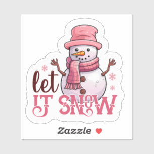 ピンクの雪だるまがクリスマスの祝いを祈る! シール