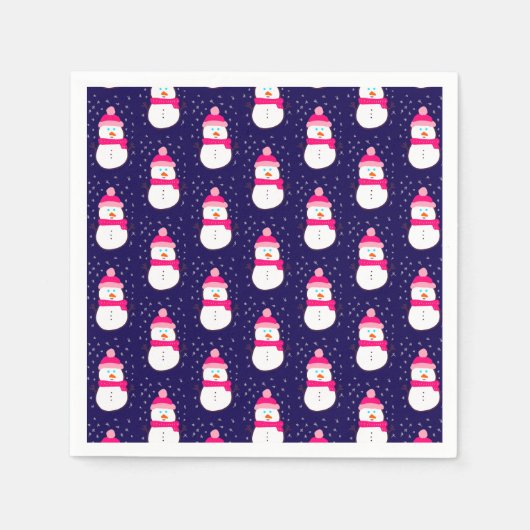 ピンクの雪だるまと雪ぼけ スタンダードカクテルナプキン (正面)