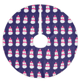 ピンクの雪だるまと雪ぼけ ブラッシュドポリエステルツリースカート