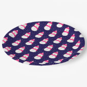 ピンクの雪だるまと雪ぼけ ペーパープレート (アングル)