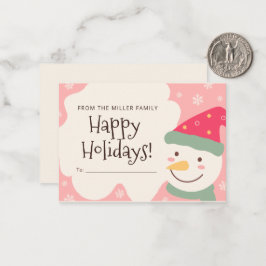 ピンクの雪だるまのオリジナルクリスマスカード ノートカード