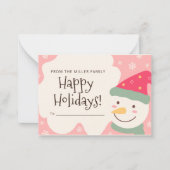 ピンクの雪だるまのオリジナルクリスマスカード ノートカード (正面)
