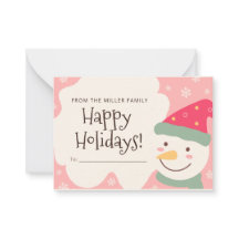 ピンクの雪だるまのオリジナルクリスマスカード