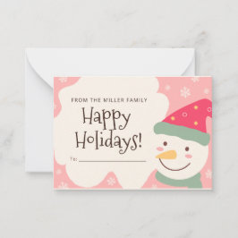 ピンクの雪だるまのオリジナルクリスマスカード ノートカード