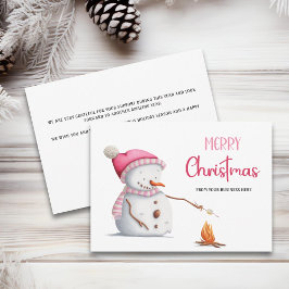 ピンクの雪だるまのマシュマロ メリークリスマス ビジネス シーズンカード