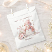 ピンクの雪だるまガール1stクリスマスプレゼントバッグ フェイバーバッグ (クリップ留めされた状態)