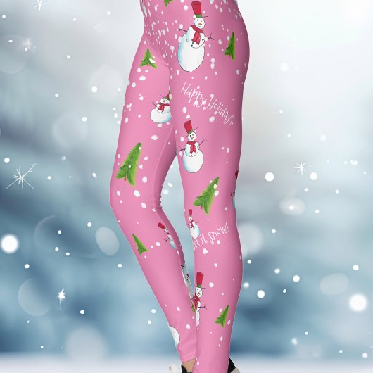ピンクの雪だるまクリスマス レギンス