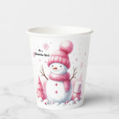 ピンクの雪だるまマシュマロの世界 紙コップ (裏面)