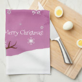 ピンクの雪だるま冬のシーンクリスマスキッチンタオル キッチンタオル (四つ折り)