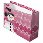 ピンクの雪だるま柄の ラージペーパーバッグ (正面アングル)