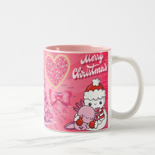 ピンクの雪だるま メリークリスマス ツートーンマグカップ (右)