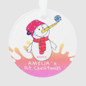 ピンクの雪だるま 赤ちゃんの初めてのクリスマス オーナメント (裏面)