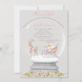 ピンクの雪のグローブクマ鹿の女の子ベビーシャワー 招待状 (正面)