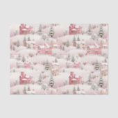 ピンクの雪の冬の村のクリスマス風景 薄葉紙 (正面)