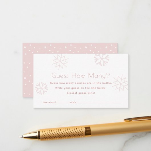 ピンクの雪の数を推測する赤ちゃんシャワーゲーム エンクロージャーカード (正面/裏面インサイチュ)