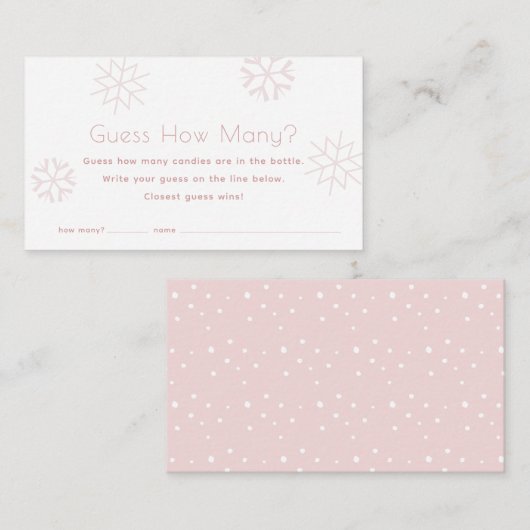 ピンクの雪の数を推測する赤ちゃんシャワーゲーム エンクロージャーカード (正面/裏面)