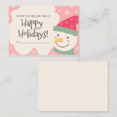ピンクの雪の男のパーソナライズされたクリスマスカード ノートカード (正面/裏面)