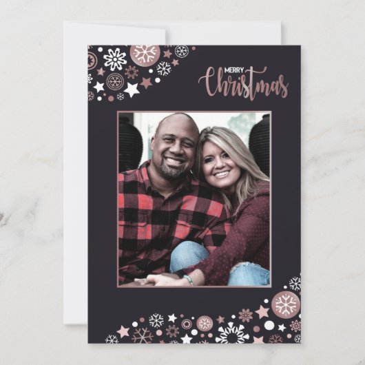 ピンクの雪の結晶が楽しいクリスマス シーズンカード (正面)