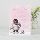ピンクの雪の結晶のウィンターワンダーランドベイビーシャワー 招待状 (スタンド正面)