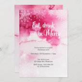 ピンクの雪の結晶のクリスマスパーティー招待状 招待状 (正面/裏面)