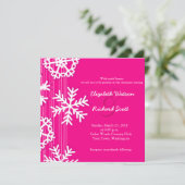 ピンクの雪の結晶のクリスマス ウェディング 招待状 (スタンド正面)