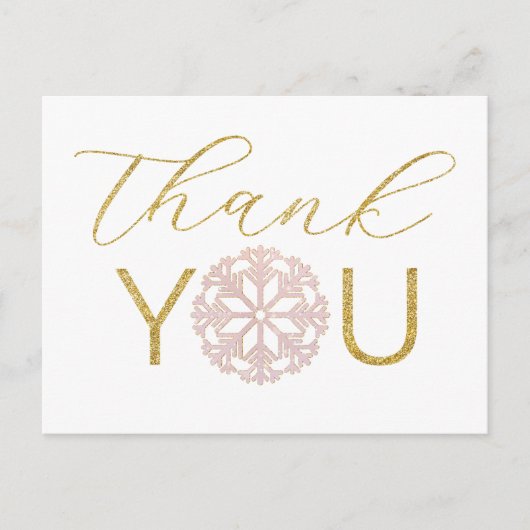 ピンクの雪の結晶のベイビーシャワー感謝カード ポストカード (正面)