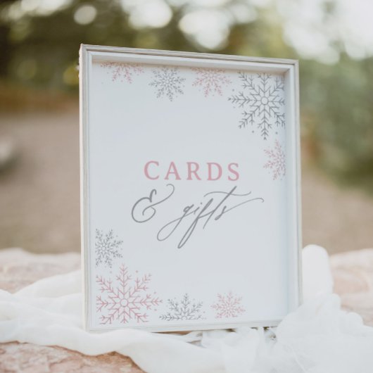 ピンクの雪の結晶のベビーシャワー カードとギフト サイン