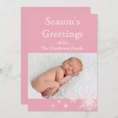 ピンクの雪の結晶の写真ホリデーカード シーズンカード (正面/裏面)