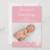 ピンクの雪の結晶の写真 ホリデーカード (正面)