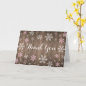 ピンクの雪の結晶の冬の素朴な折りたたみ式感謝カード カード (黄色い花)