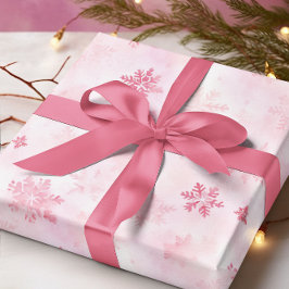 ピンクの雪の結晶の冬 ラッピングペーパー