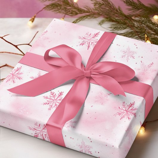 ピンクの雪の結晶の冬 ラッピングペーパー